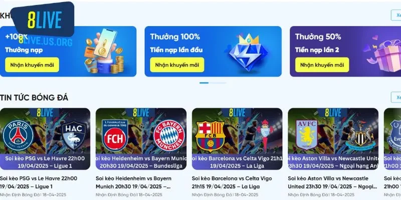 Khuyến mãi 8Live với nhiều mã thưởng giá trị cao